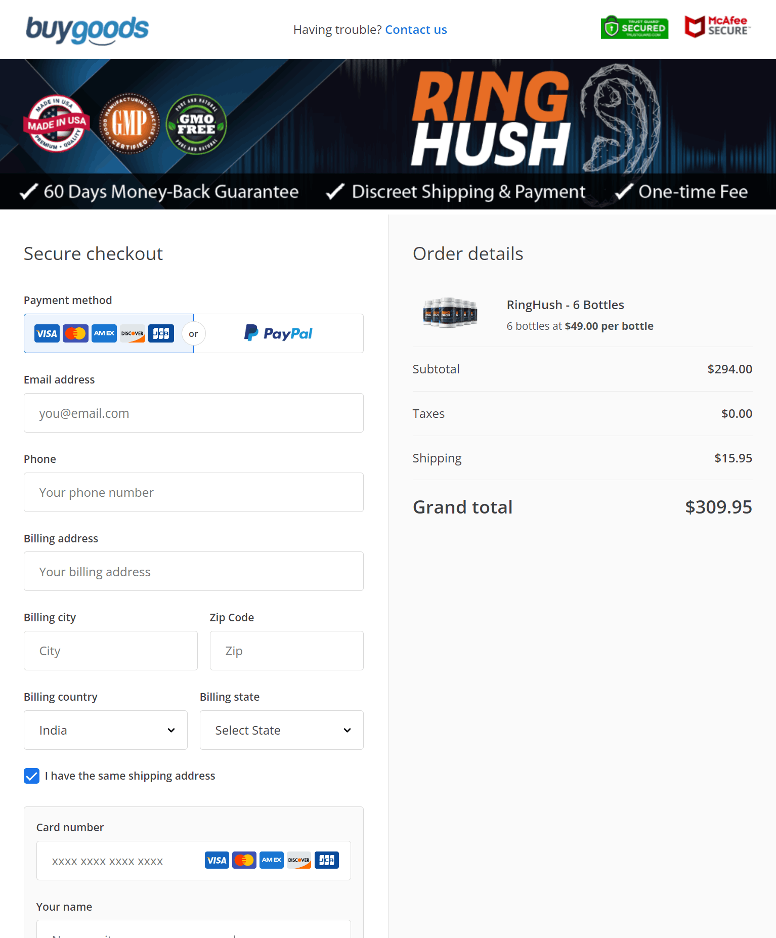 RingHush-secure-checkout-page